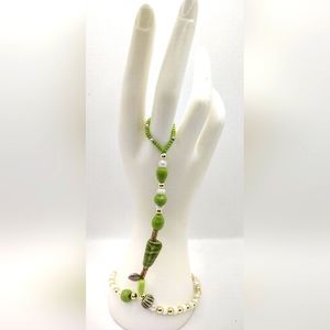 Fashion Beaded Bracelet with Ring Link Boho with Leaf Charm